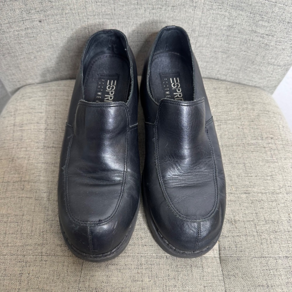 Esprit Dolores Black Leather Chunky Platform Lug Sole Loafers Womens 8 Y2K